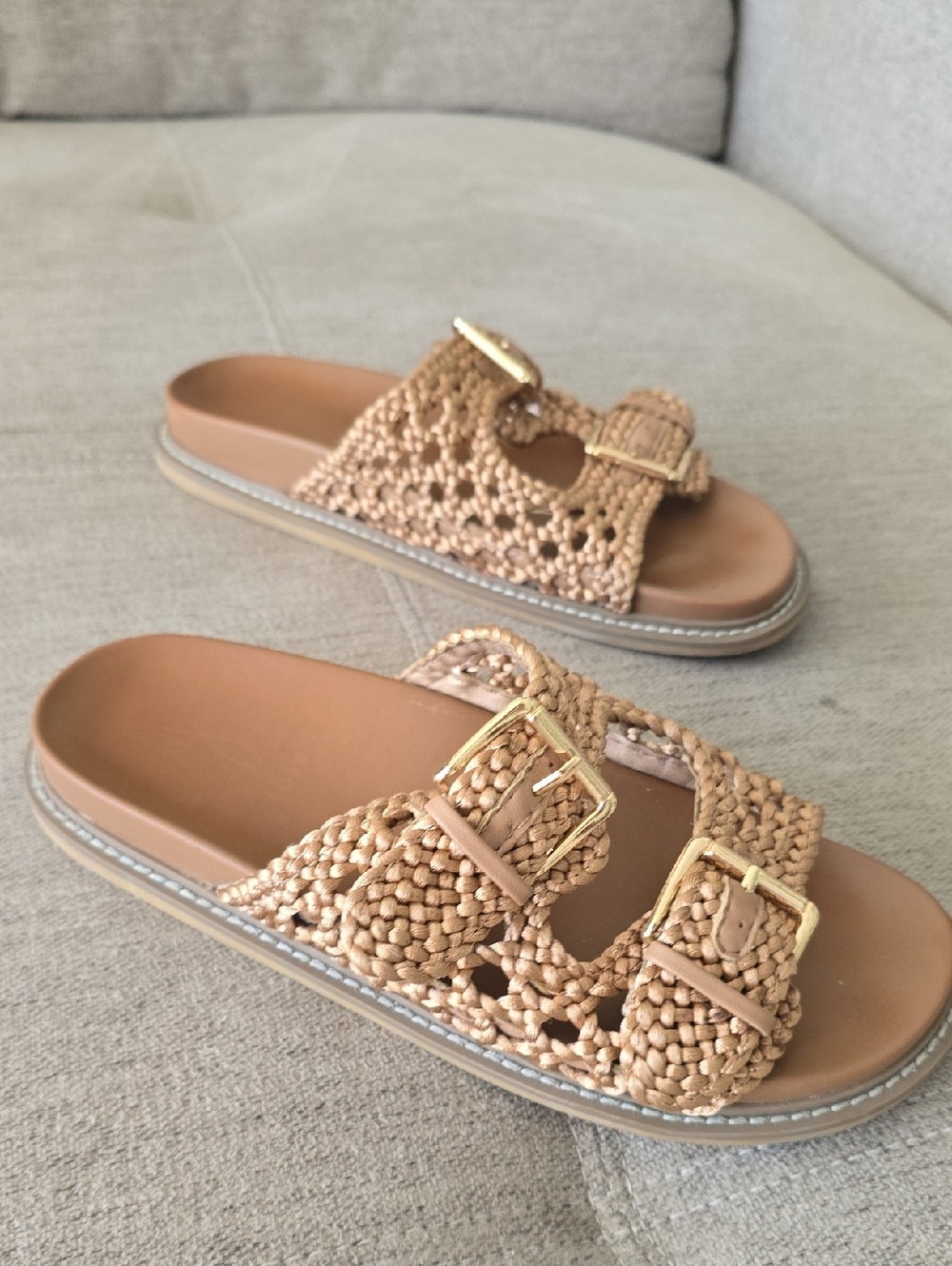 Joie Woven Birken Double-Buckle Slide Sandals - Metallic Brown Sz 8.5 - Picture 6 of 9